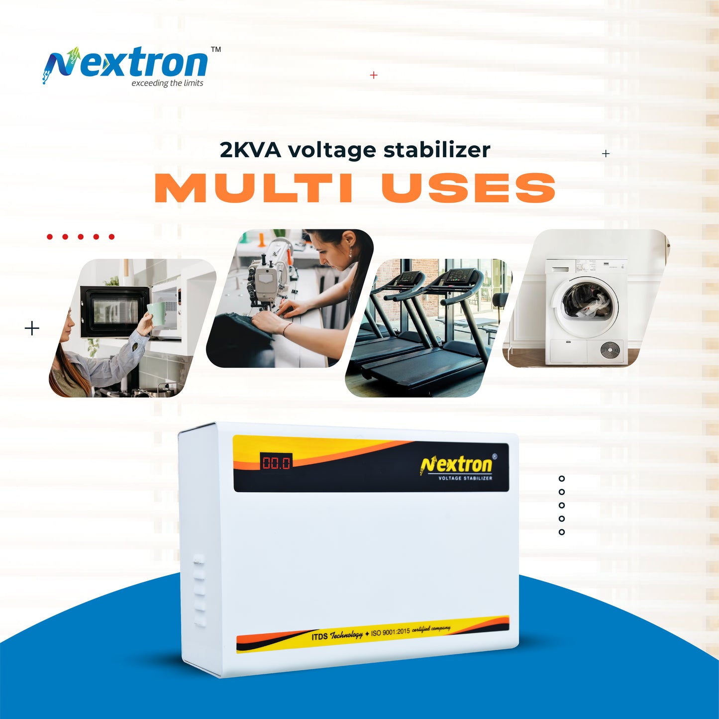 NEXTRON Digital Voltage Stabilizer for Washing Machine | Tread Mill and Microwave Oven | Working Range 160 V - 270 V