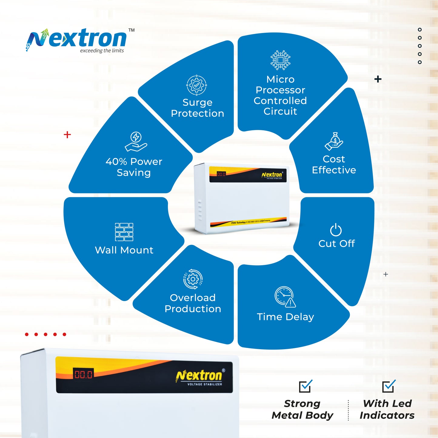 NEXTRON Digital Voltage Stabilizer for Washing Machine | Tread Mill and Microwave Oven | Working Range 160 V - 270 V