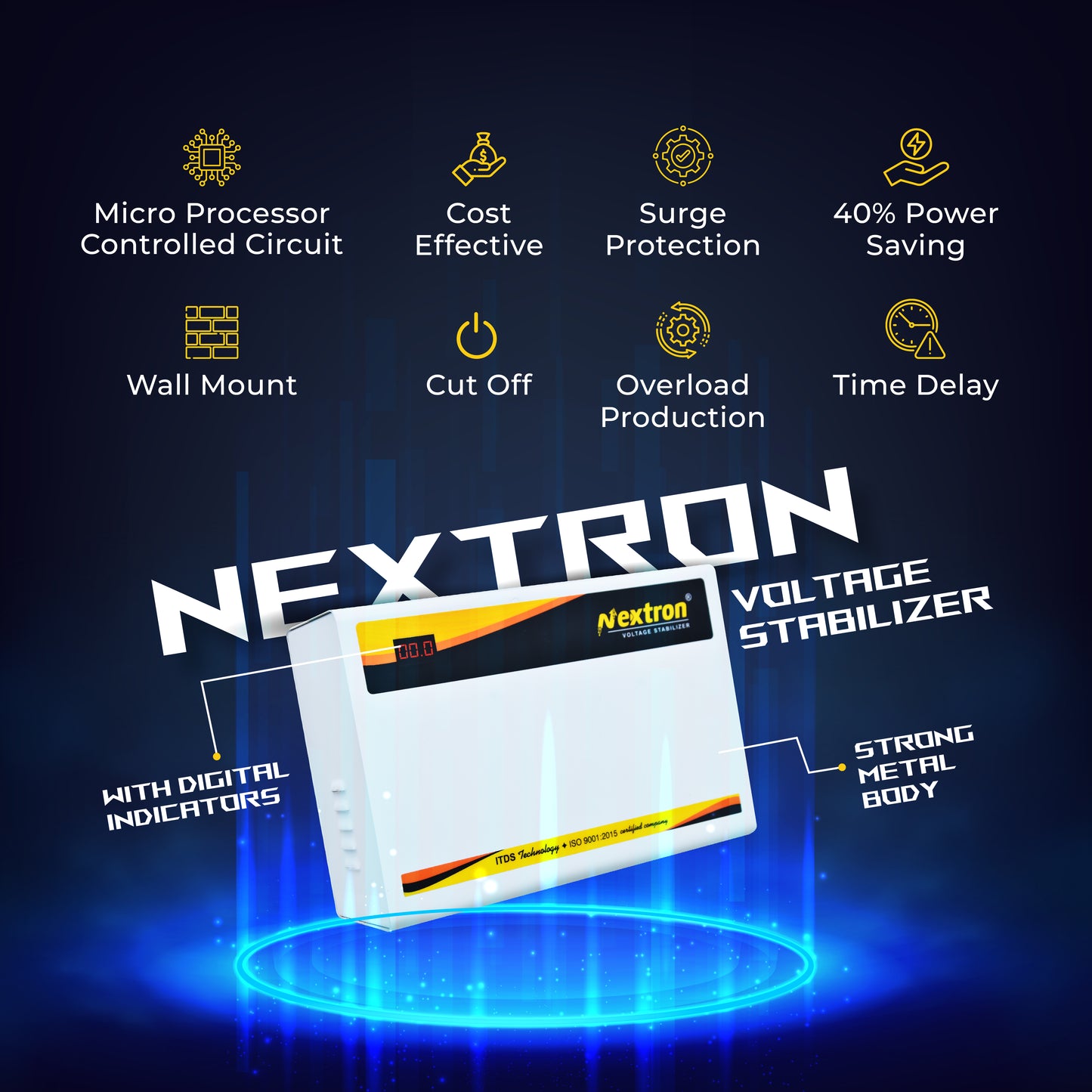 NEXTRON Digital Voltage Stabilizer for Washing Machine | Tread Mill and Microwave Oven | Working Range 160 V - 270 V
